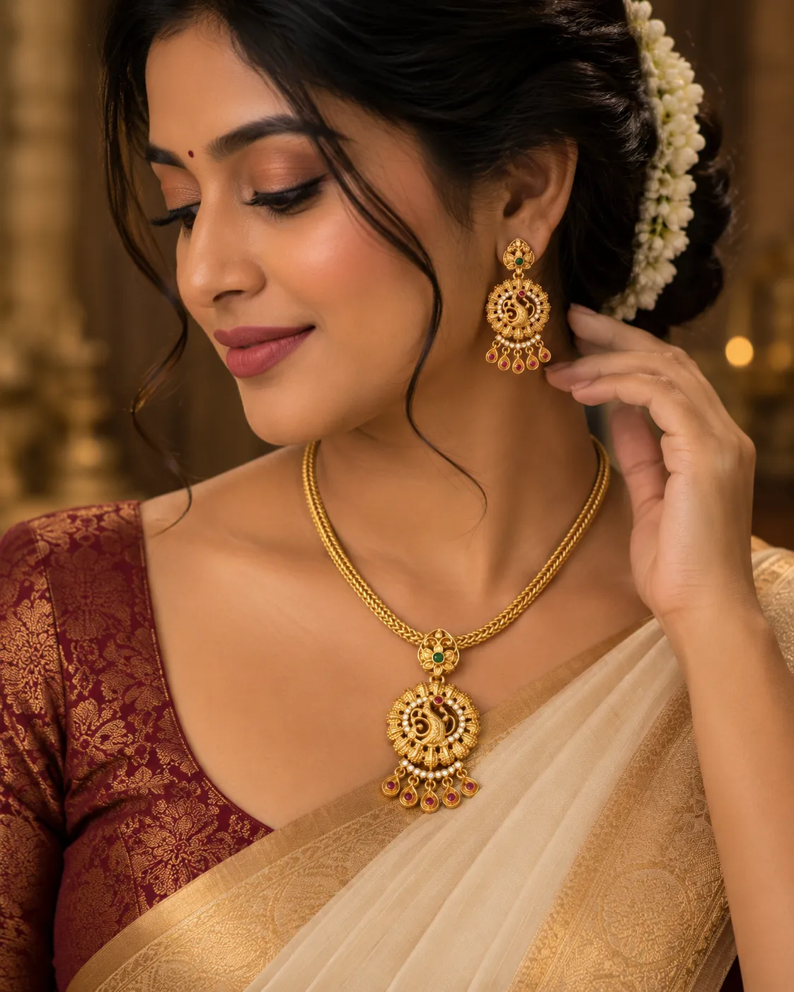 Swarna Peacock Pendant Set